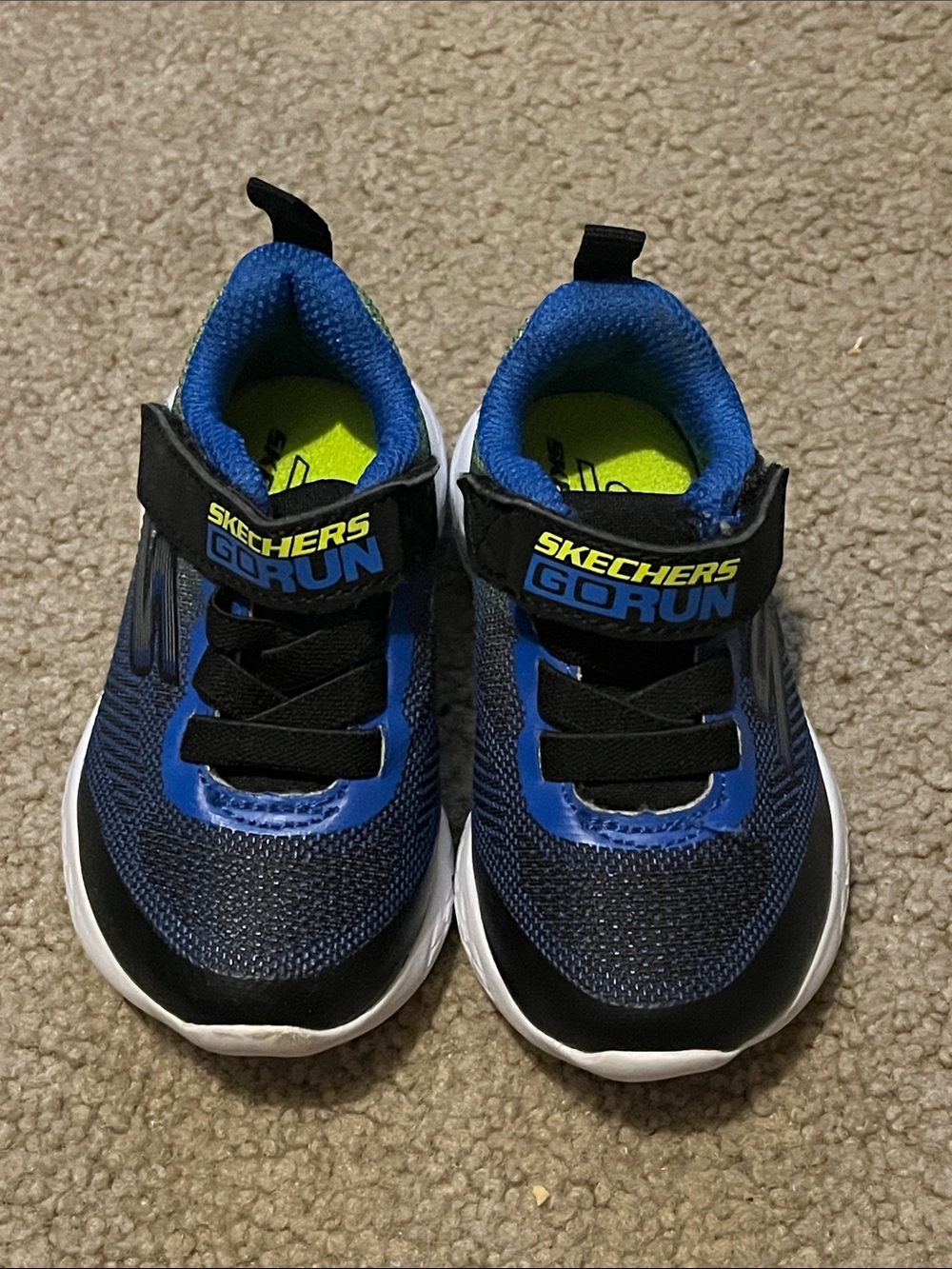 Skechers Go Run Kids Blue and Black Sneakers with Neon Yellow Accent